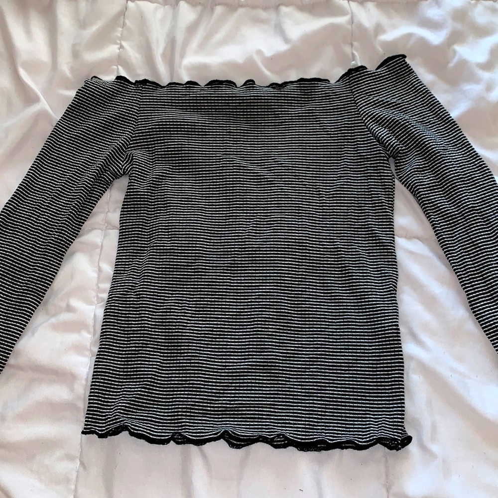 Black and white striped off the shoulder shirt